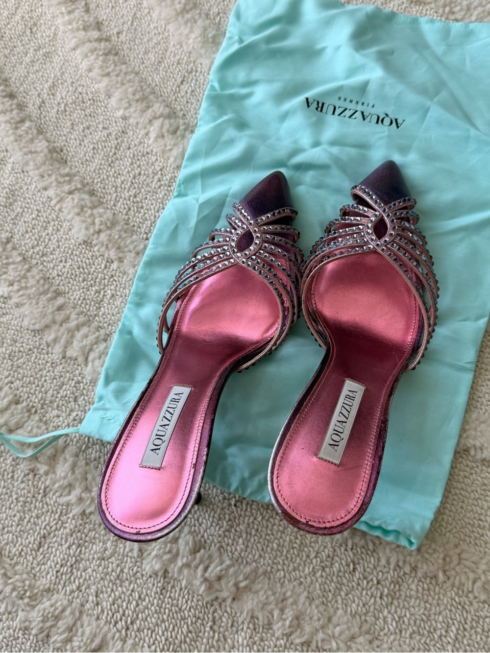 Aquazzura Pink/Purple Ombre Crystal-Strap Pointed Mule Heels / size 39.5 - Picture 5 of 5